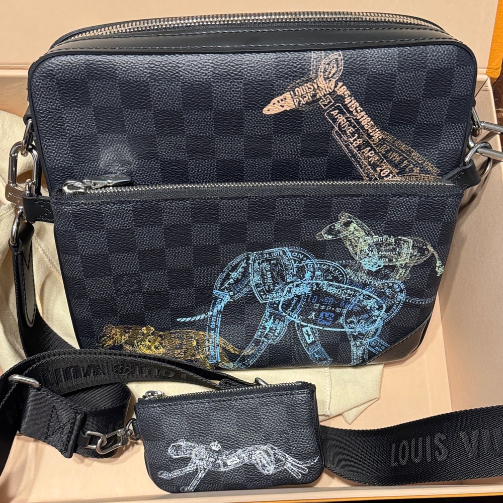 Louis Vuitton Black and Blue Checkered Messenger Bag